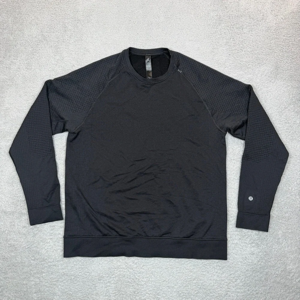 Lululemon Engineered Warmth Crewneck Black Merino Wool Blend Mens Large Sweater